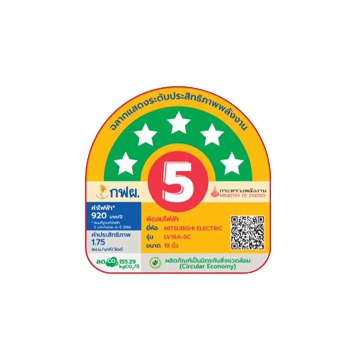 MITSUBISHI ELECTRIC พัดลมตั้งพื้น ขนาด 18 นิ้ว สีเทา รุ่น LV18A-GC