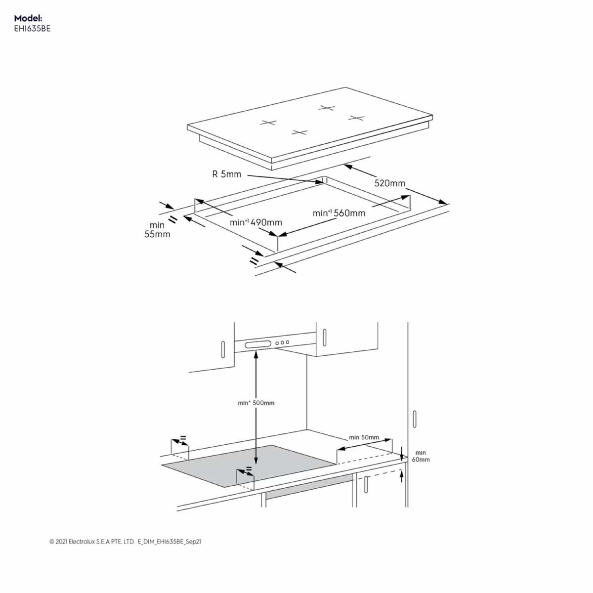 ELECTROLUX เตาInduction Built-in 60CM 3หัว ดิจิตอล รุ่นEHI63 5BE