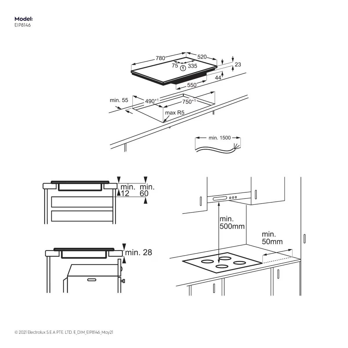 ELECTROLUX เตาInduction Built-in 80CM 4หัว ดิจิตอล รุ่นEIP8146