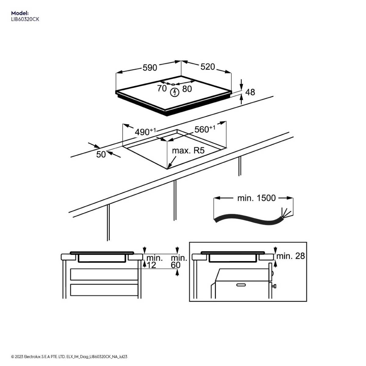 ELECTROLUK เตาInduction Built-in 60CM 3หัว ดิจิตอล รุ่นLIB60 320CK