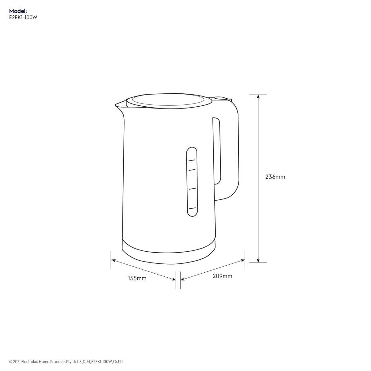 ELECTROLUX กาต้มน้ำ  1.7 ลิตร,  2200 วัตต์  รุ่น E2EK1-100W