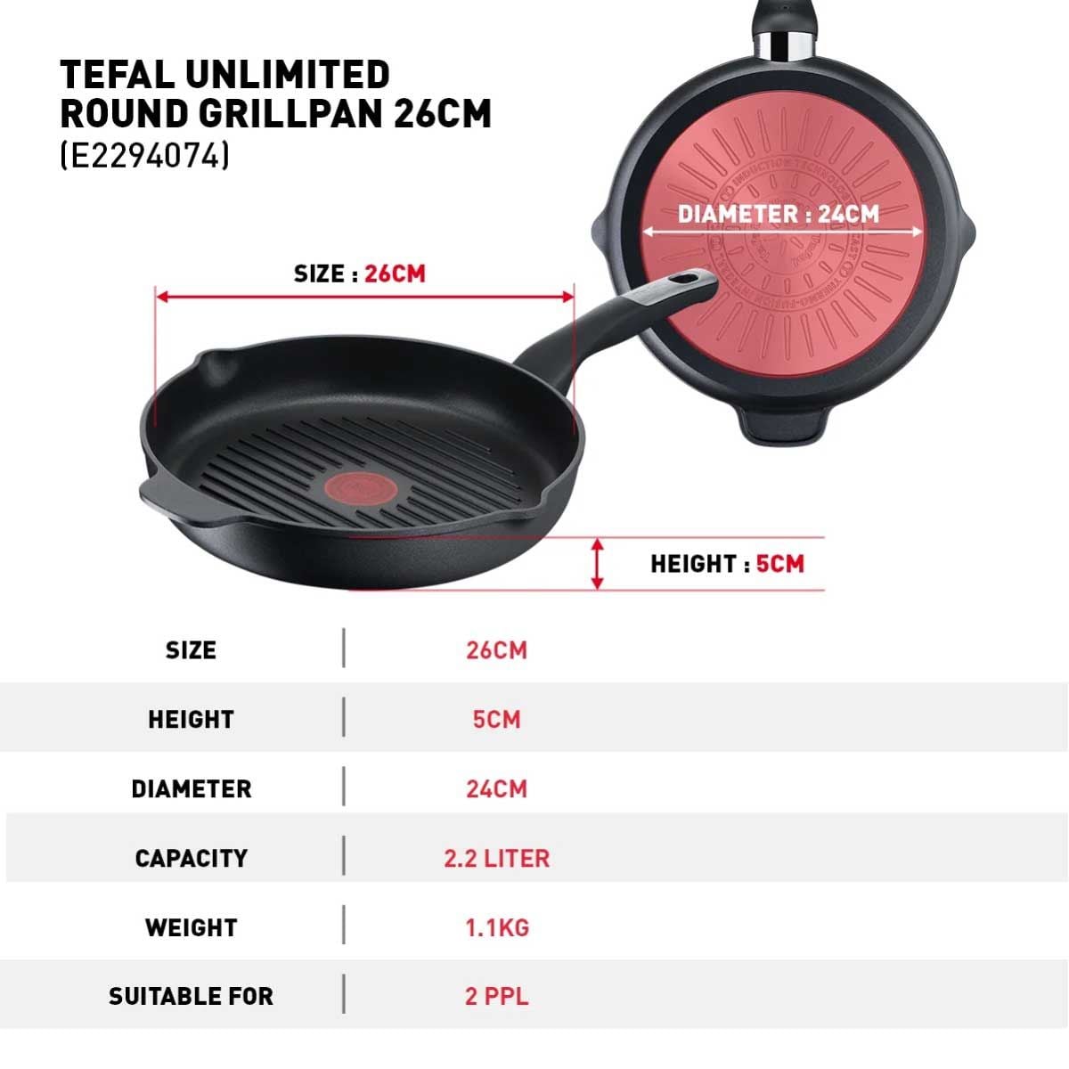 TEFAL กระทะย่าง Unlimited ขนาด 26 ซม. รุ่น E2294074