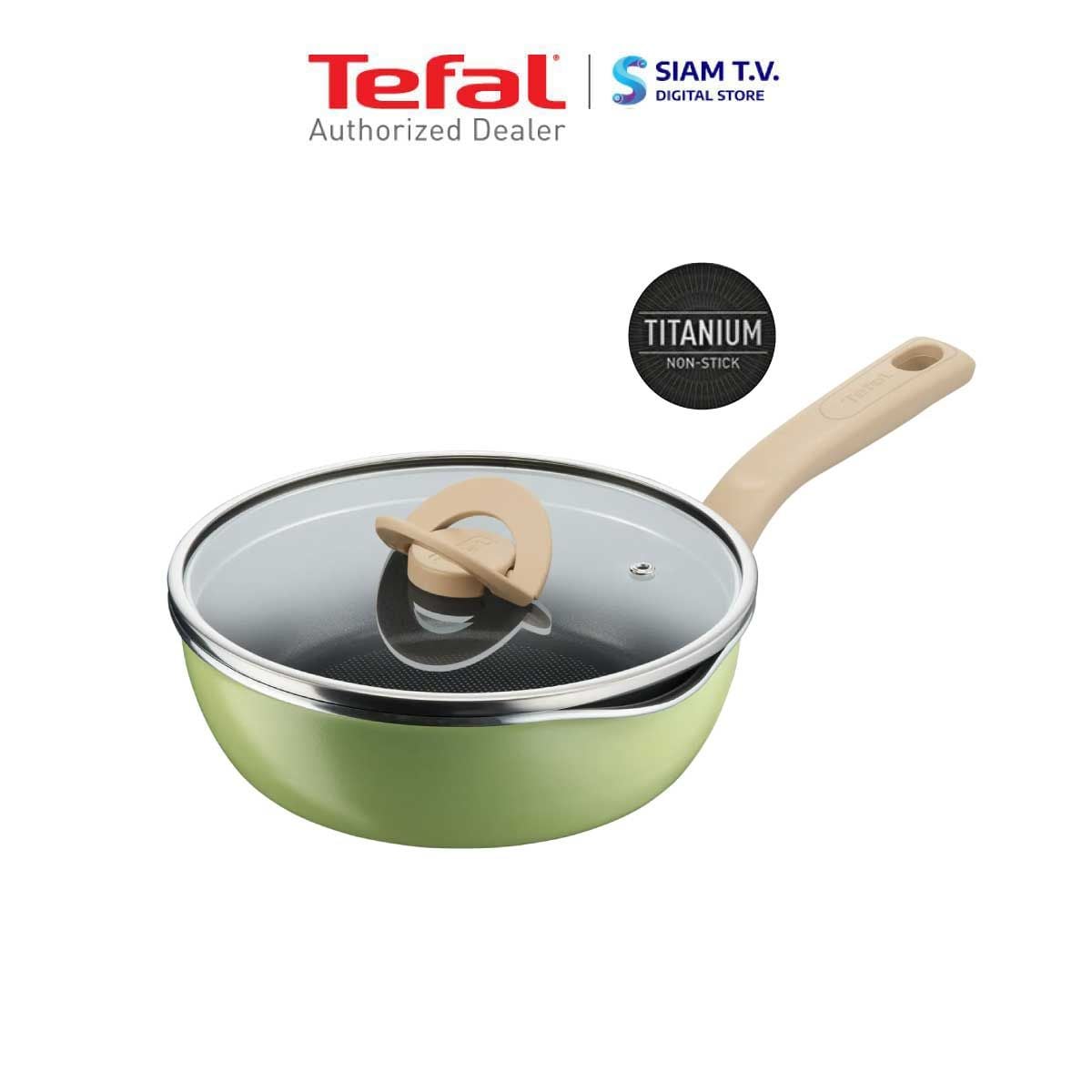 TEFALกระทะก้นลึกพร้อมฝา ONE PICK POT PAN สีเขียว ขนาด 22cm รุ่น G1652524