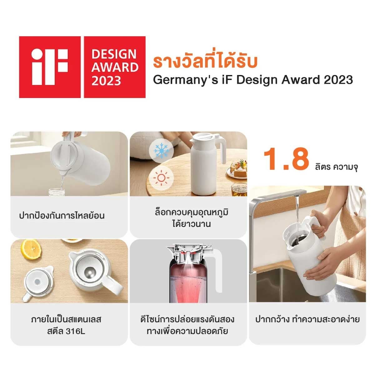 XIAOMI กระติกน้ำเก็บอุณหภูมิ Xiaomi 1.8L BHR9049GL