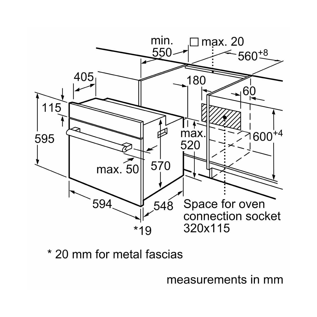 BOSCH เตาอบแบบฝัง60cm 66ลิตร Series2  รุ่น HBF512BS1H
