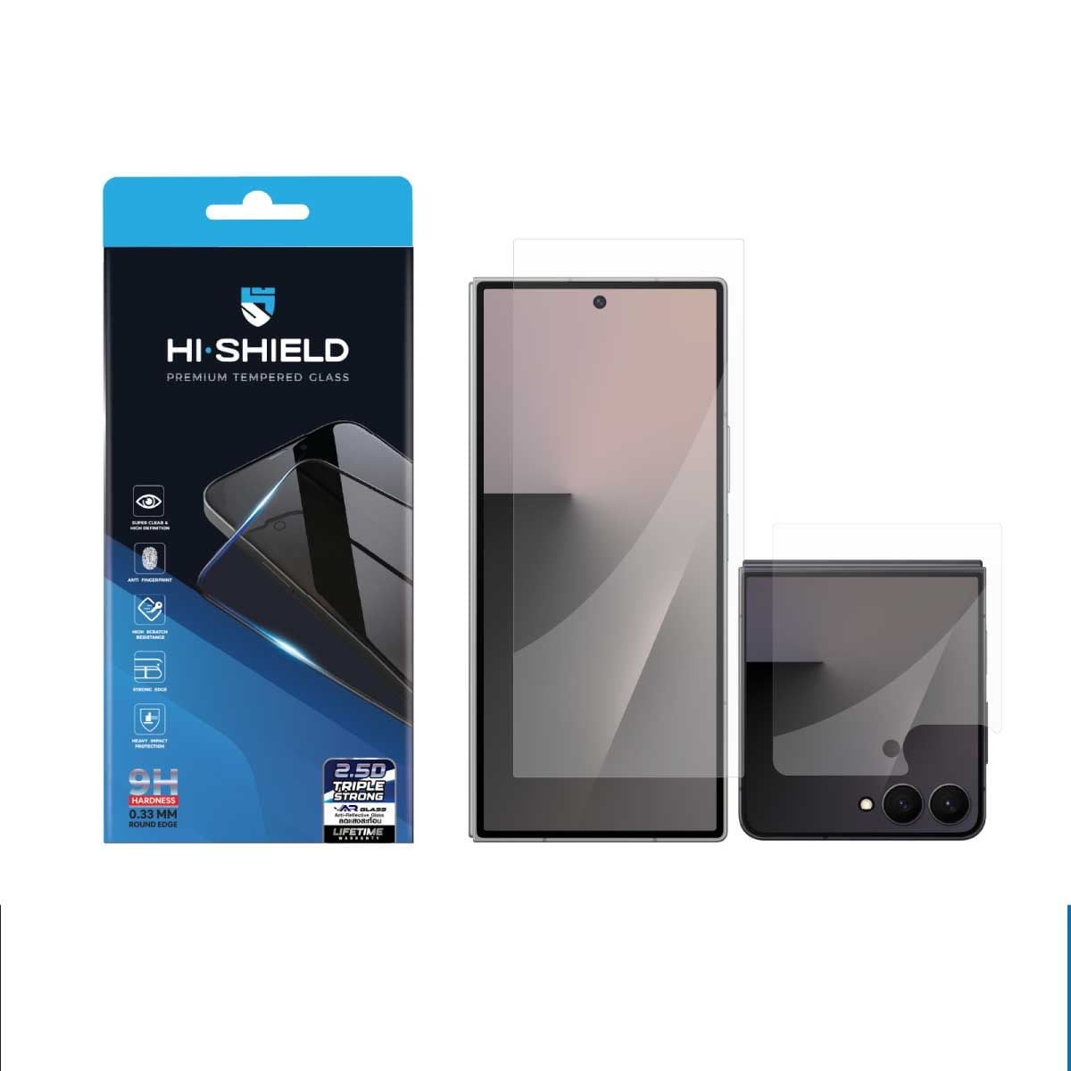 Hi-Shield ฟิล์มกระจกลดแสงสะท้อน (Anti-Reflective) 2.5D Triple Strong (รับประกันตลอดอายุการใช้งาน) - Samsung Galaxy Z Flip8