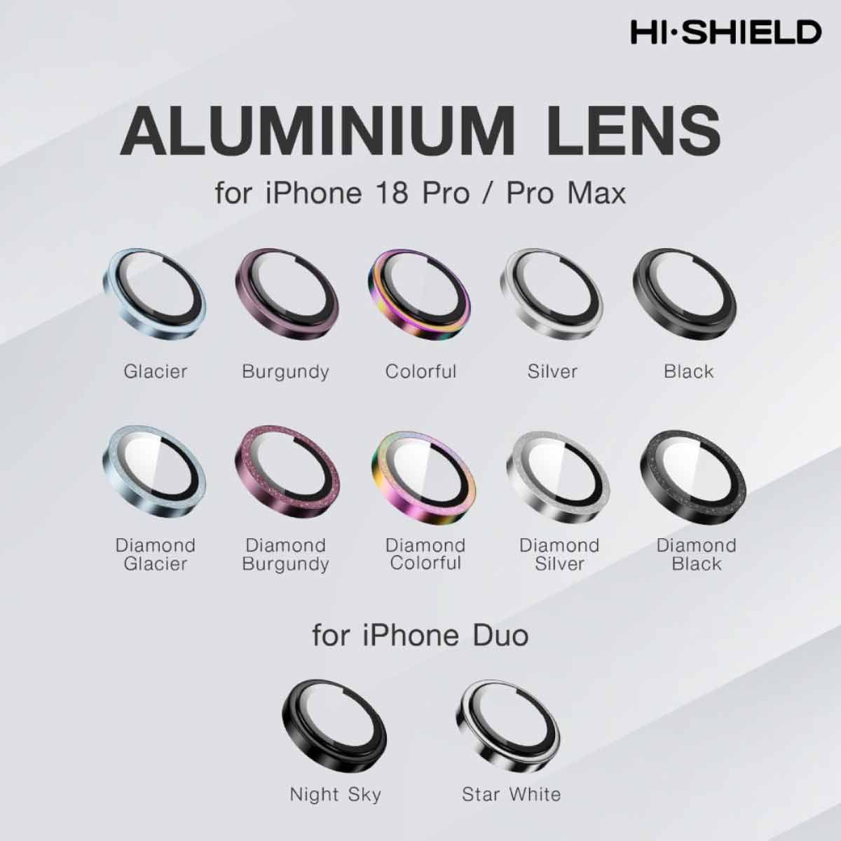 Hi-Shield กระจกกันเลนส์กล้อง Aluminium Lens - iPhone 18 Pro/Pro Max (Colorful)