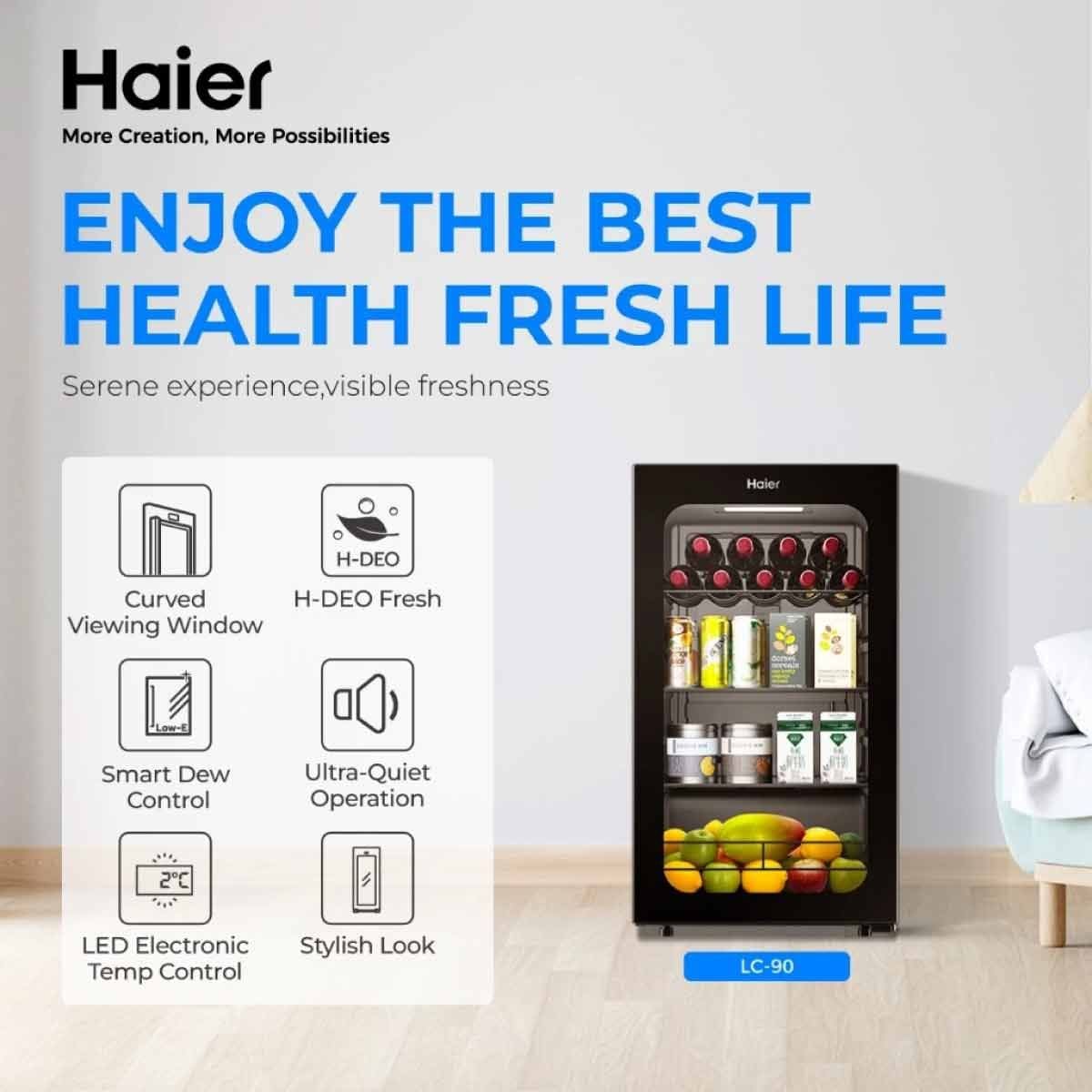HAIER ตู้แช่เครื่องดื่ม 1ประตู 3.2Q รุ่นLC-90