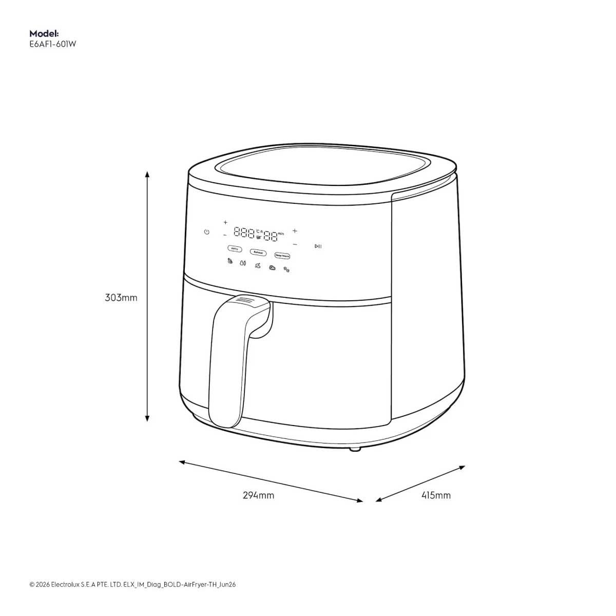 ELECTROLUX หม้อทอดไร้น้ำมัน 5ลิตร สีขาว E6AF1-601W
