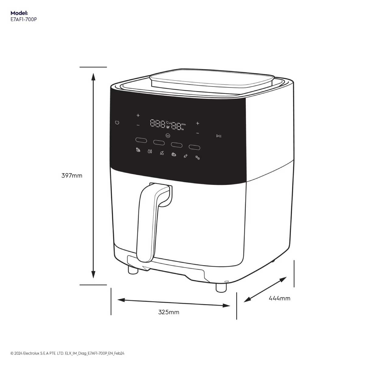 ELECTROLUX  หม้อทอดไร้น้ำมันดิจิตอล ขนาด 6.9L รุ่น E7AF1700P สีดำ