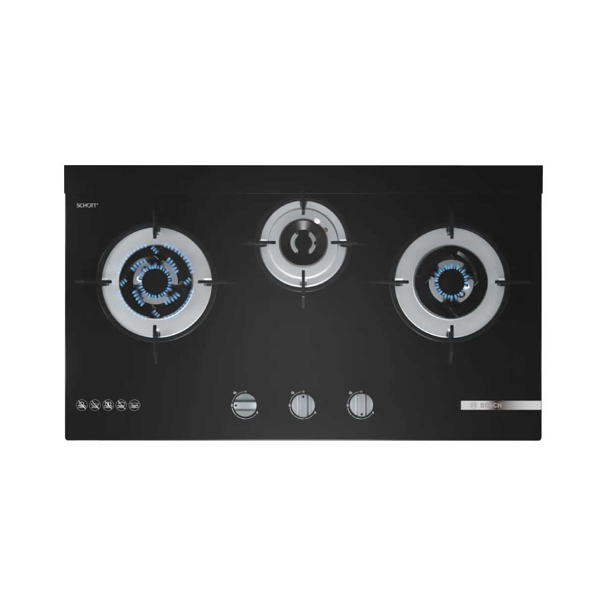 BOSCH เตาแก๊สแบบฝัง Series 8 (เตาแก๊สบนกระจก – Gas on glass) รุ่น PMD83A31AX
