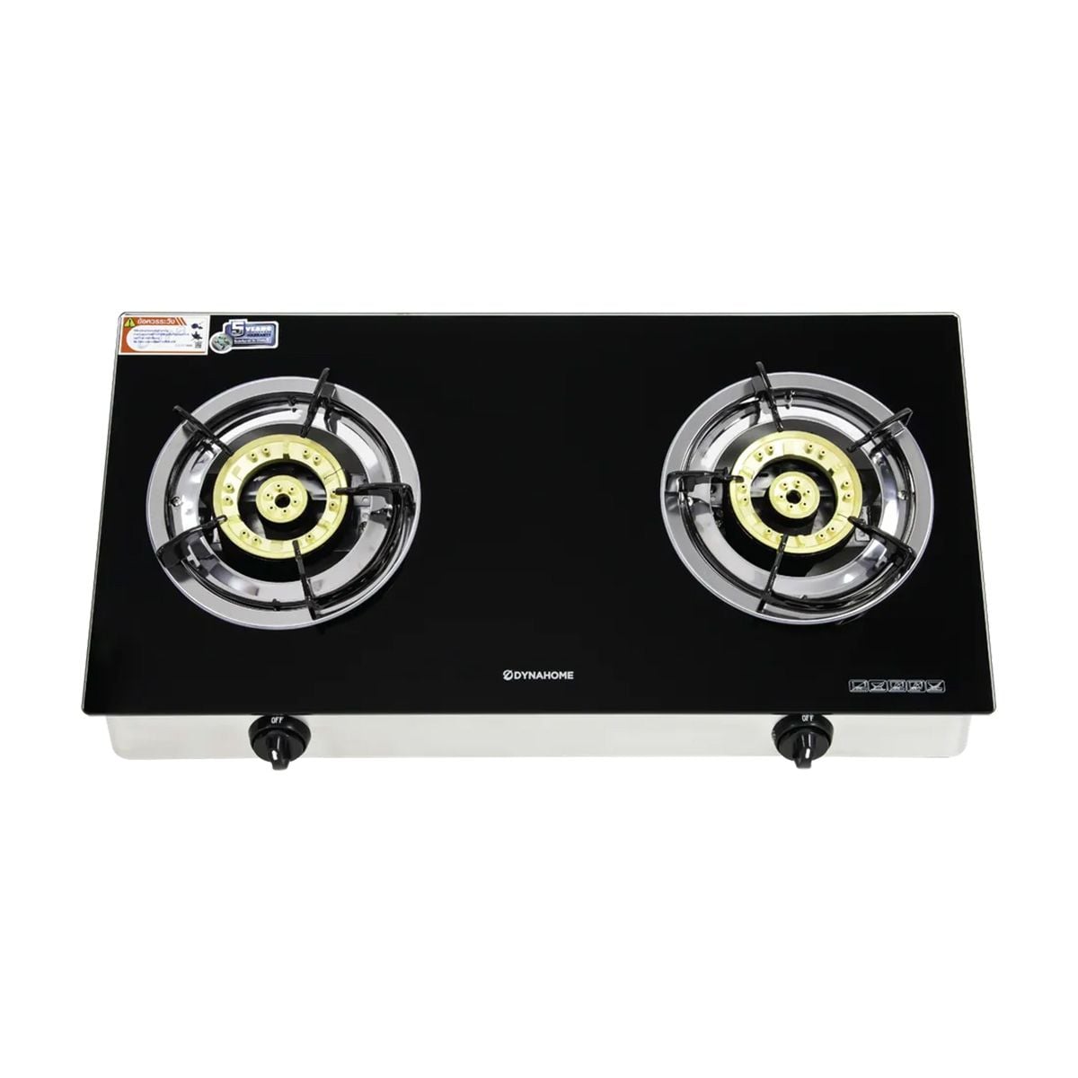 DYNAHOME เตาแก๊สคู่ หน้ากระจก แบบตั้งโต๊ะ หัวเตาทองเหลือง  รุ่น DH-8718F