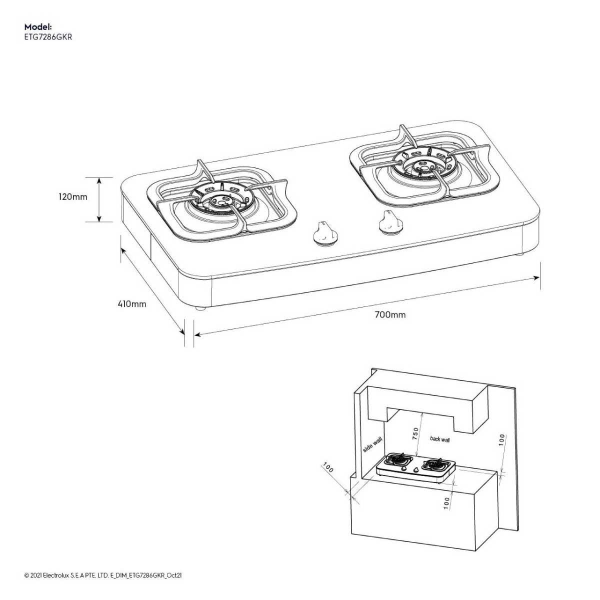 ELECTROLUX เตาแก๊สชนิดตั้งโต๊ะ 2 หัวเตา รุ่น ETG7286GKR