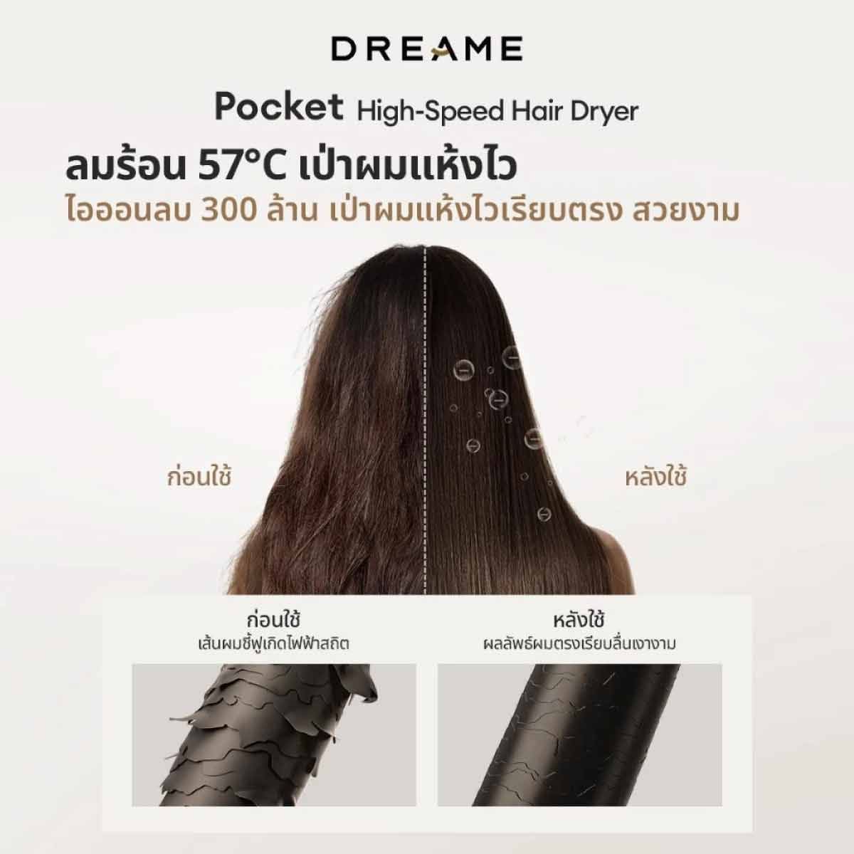 DREAME ไดร์เป่าผมDREAME 1300W รุ่นPocket Uni-Pure/Black