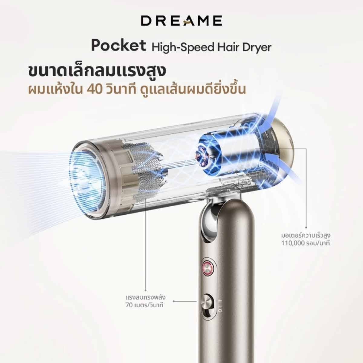 DREAME ไดร์เป่าผมDREAME 1300W รุ่นPocket Uni-Pure/Black