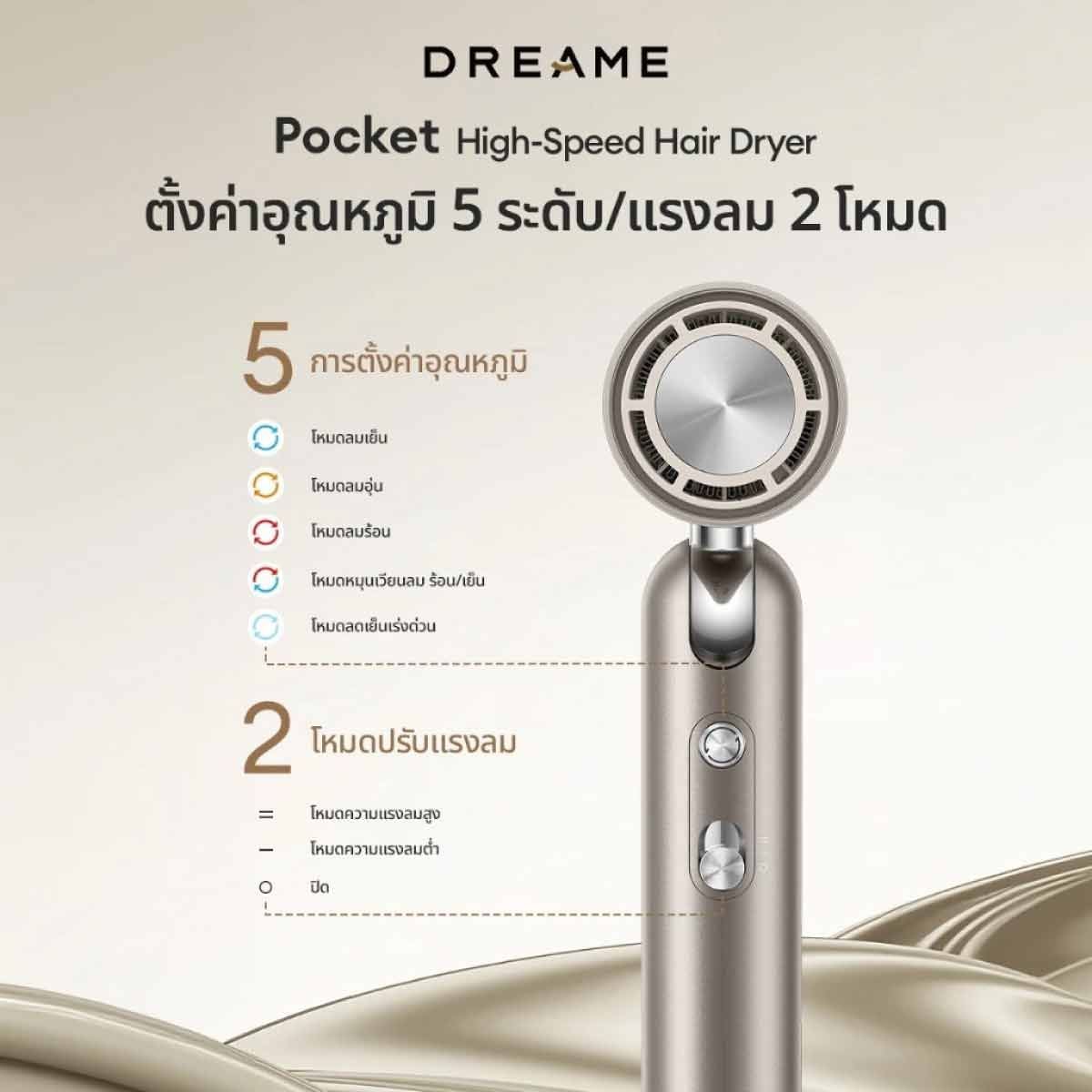 DREAME ไดร์เป่าผมDREAME 1300W รุ่นPocket Uni-Pure/Black
