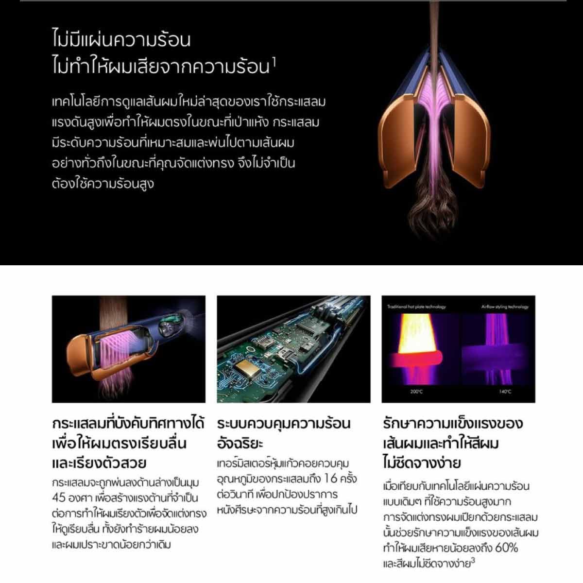 Dyson  เครื่องหนีบผม  Airstrait  สีแอมเบอร์ ซิลค์/ชมพูแชมเปญ รุ่นHT01+CASE