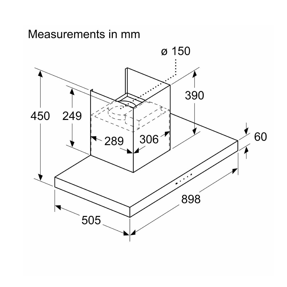 BOSCH ซีรี่ 4 เครื่องดูดควันติดผนัง 90 cm Stainless steelรุ่น DWBM98G50B