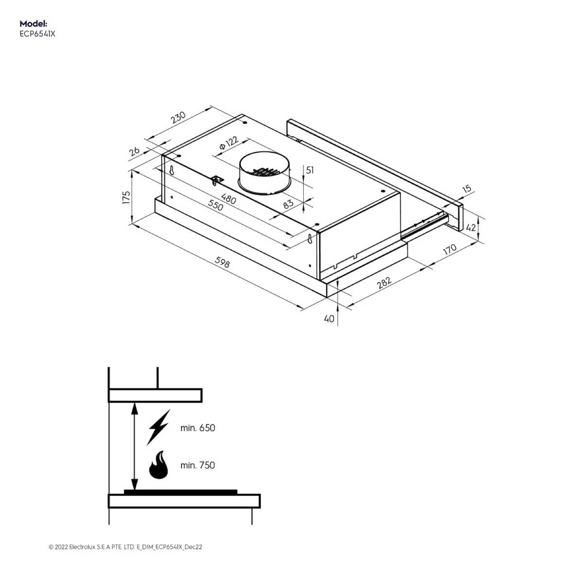 ELECTROLUX  เครื่องดูดควันติดใต้ตู้60ซม.รุ่นECP6541X