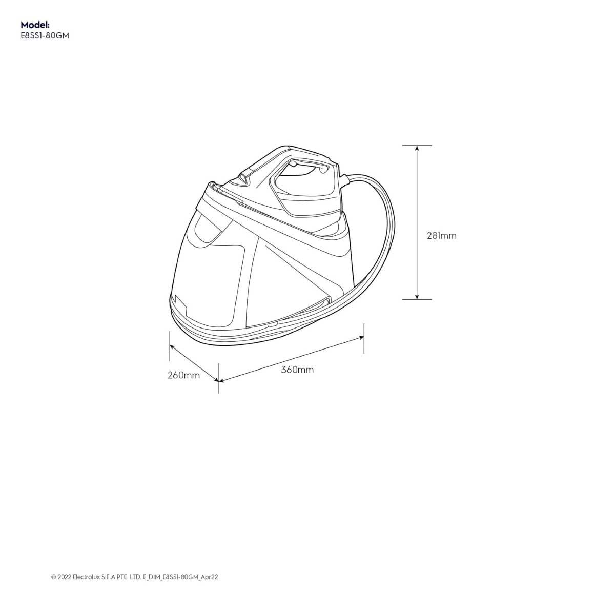 ELECTROLUX เตารีดแรงดันไอน้ำ ความจุ 1.2 ลิตร รุ่น E8SS1-80GM