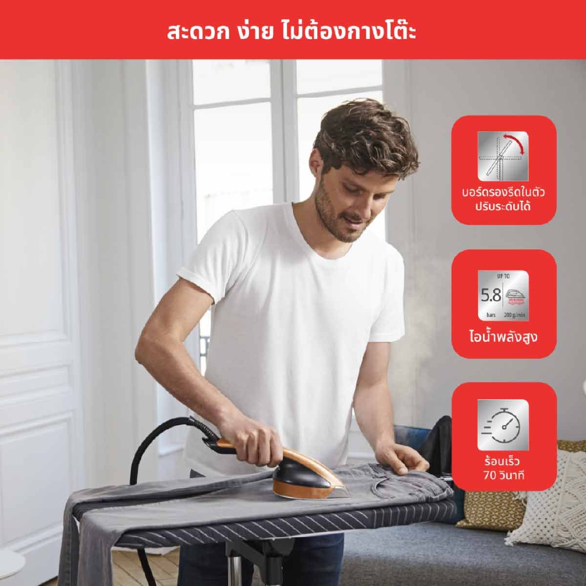 TEFAL เตารีดไอน้ำยืนรีด 2170W 5.8บาร์ ไอน้ำ200กรัม รุ่นQT2020