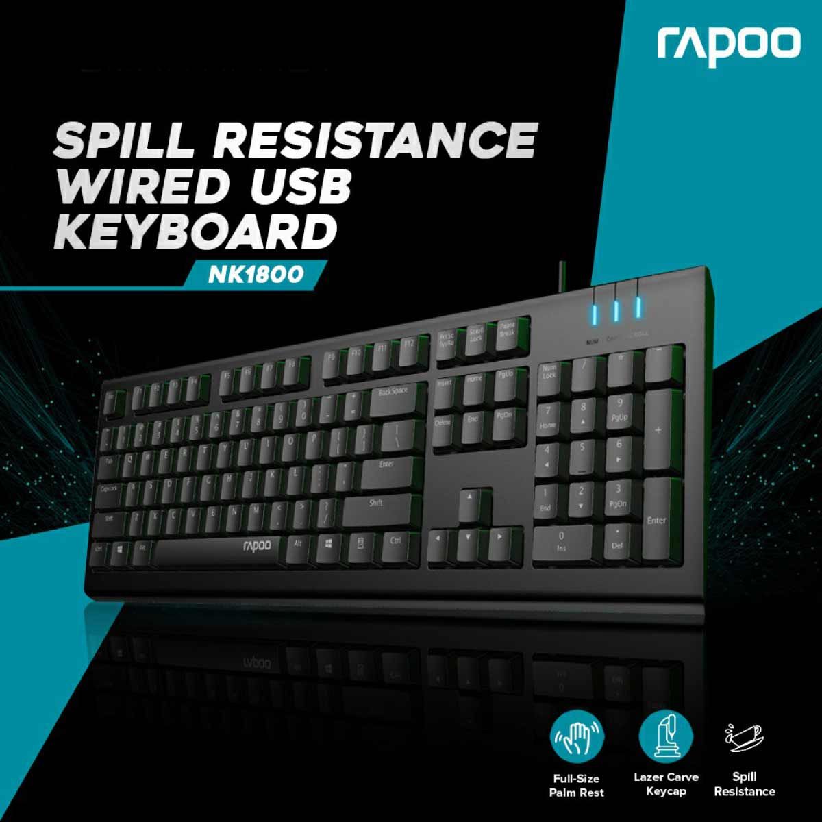 KEYBOARD (คีย์บอร์ด) RAPOO NK1800 SPILL RESISTANCE WIRED USB KEYBOARD (EN/TH) (BLACK)