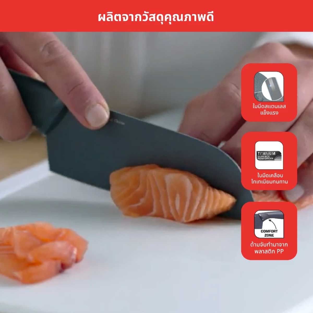 TEFAL มีดซันโตกุTefal 12ซม.+ปลอก