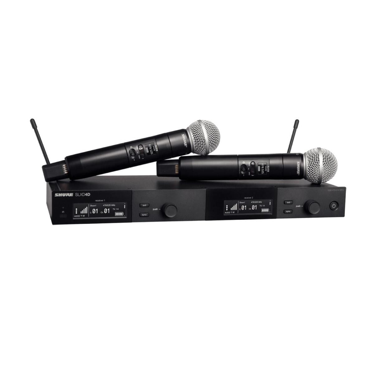 SHURE ชุดไมโครโฟนไร้สายแบบดิจิตอล รุ่น SLXD2458M55 พร้อมไมค์ SM58 จำนวน 2 ตัว