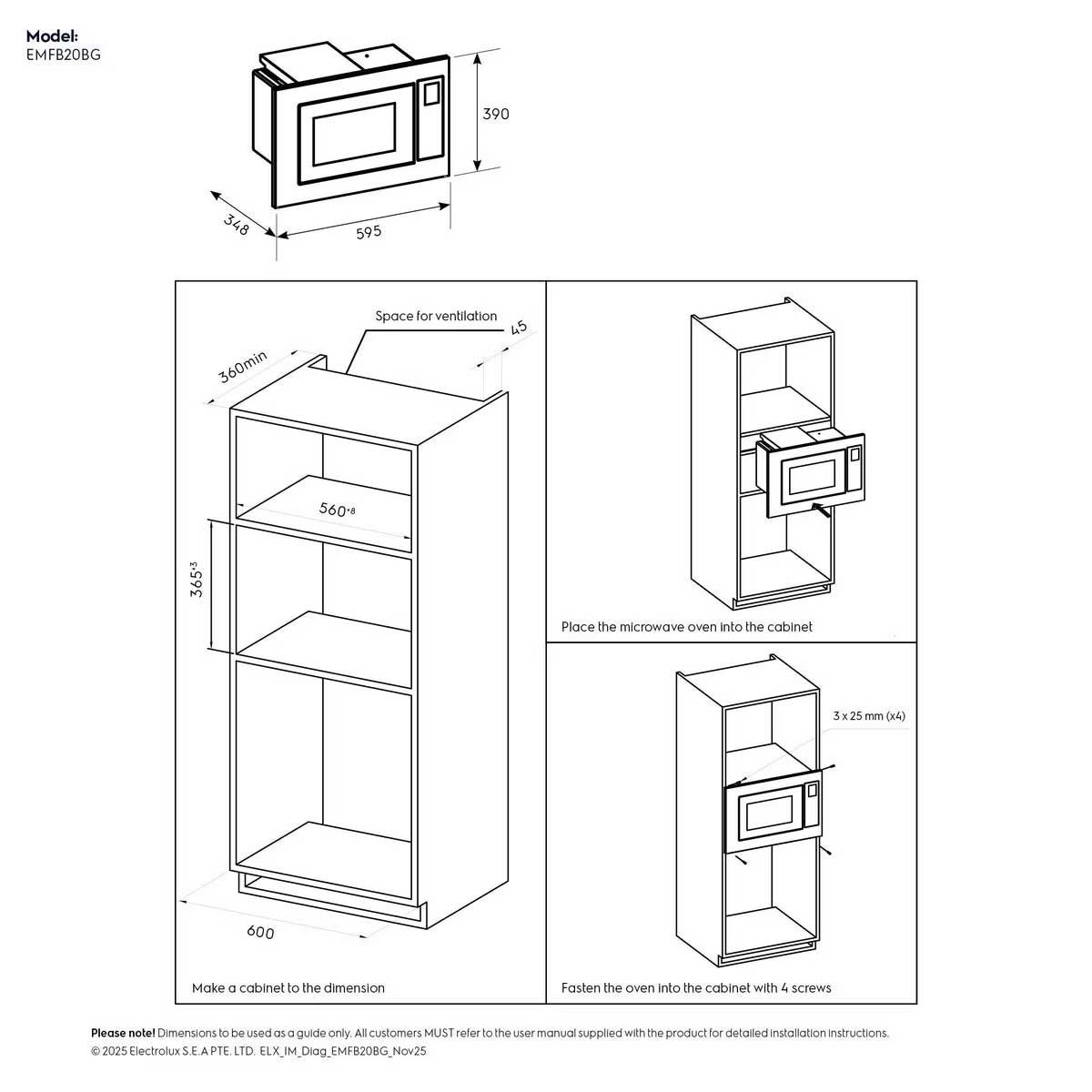 ELECTROLUX ไมโครเวฟ20ลิตรBuilt-in 800W รุ่นEMFB20BG