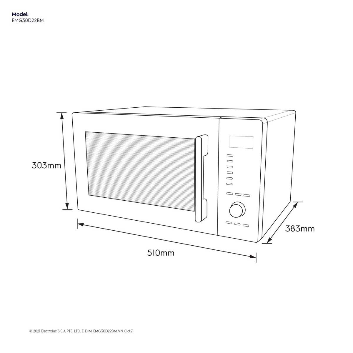 ELECTROLUX ไมโครเวฟ 30 ลิตร ดิจิตอล พร้อมย่าง  รุ่น EMG30D22BM