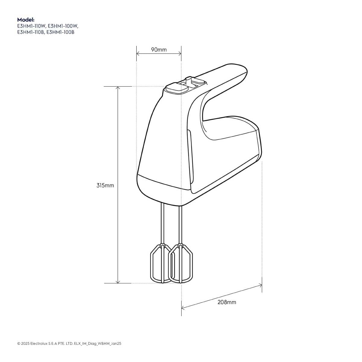 ELECTROLUX เครื่องผสมอาหารมือถือ500W+อุปกรณ์ รุ่นE3HM1-100W