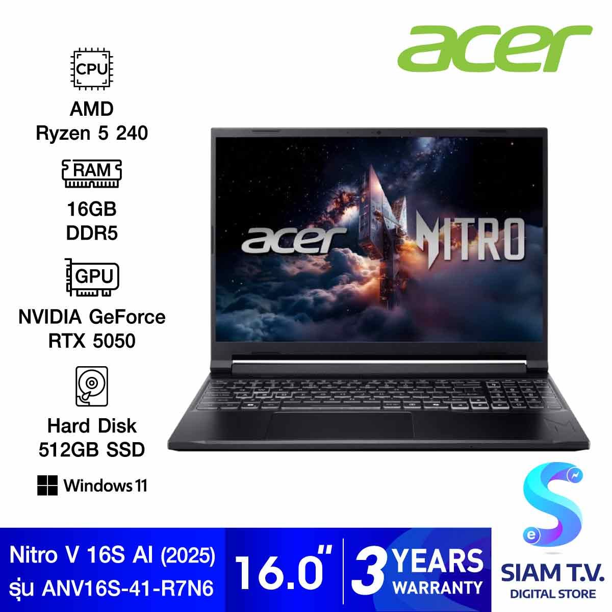 NOTEBOOK (โน้ตบุ๊ค) ACER NITRO V 16S AI ANV16S-41-R7N6 (BLACK)