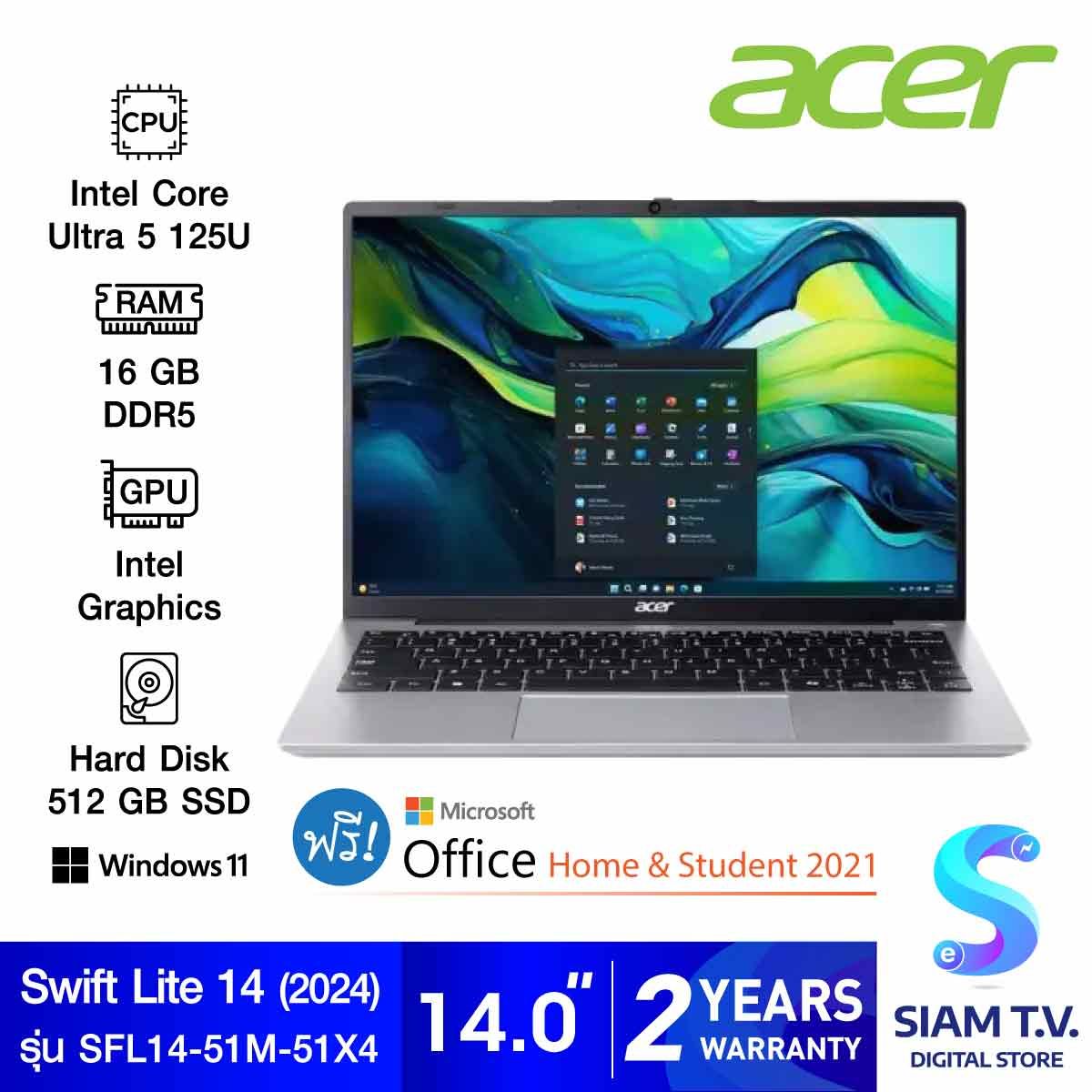 NOTEBOOK (โน้ตบุ๊ค) ACER SWIFT LITE 14 SFL14-51M-51X4 (PURE SILVER)