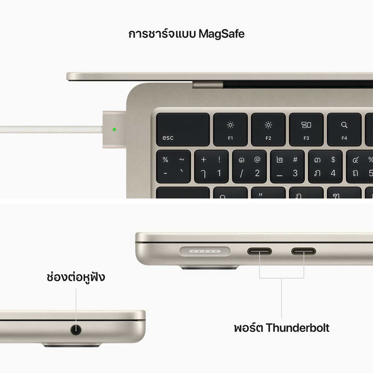 Apple  MacBook Air (รุ่น 13นิ้ว, ชิป M2)  (256GB/STARLIGHT)