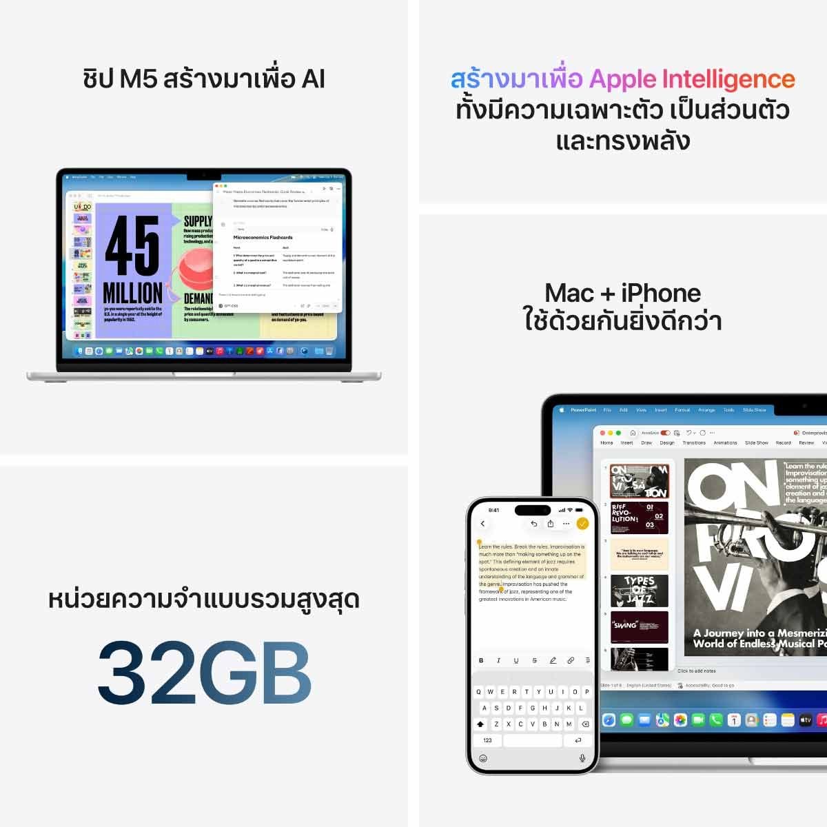 Apple MacBook Air รุ่น 15 นิ้ว, ชิป M5 10 core CPU and 10 core GPU,16 GB