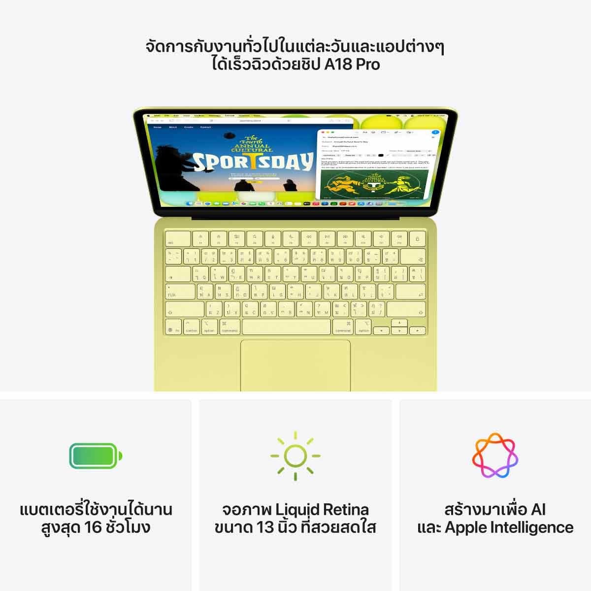 Apple MacBook Neo รุ่น 13 นิ้ว, ชิป A18 Pro 6 core CPU And 5 core GPU,8GB/256 GB SSD