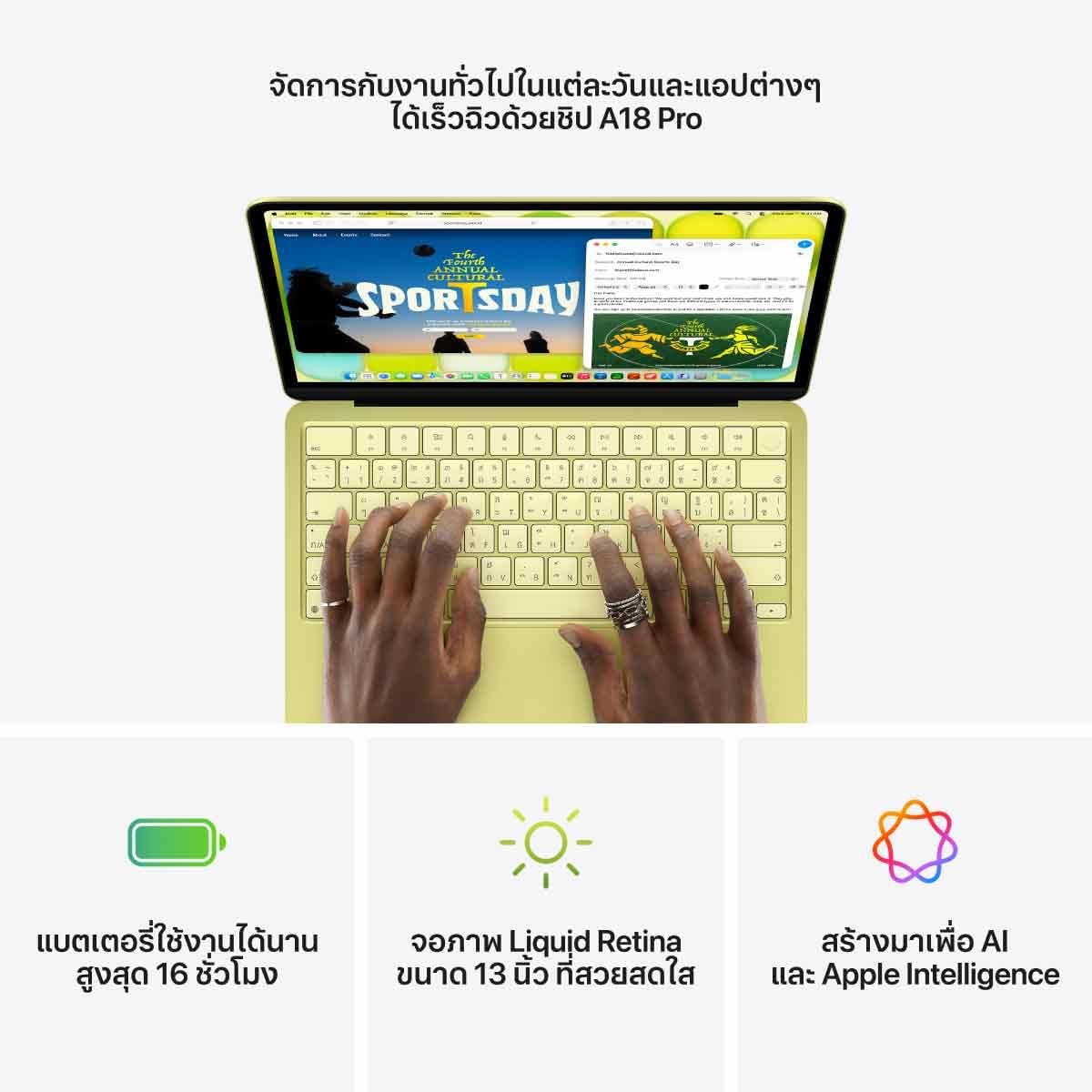Apple MacBook Neo รุ่น 13 นิ้ว, ชิป A18 Pro 6 Core CPU And 5 Core GPU,8GB /512GB SSD With Touch ID
