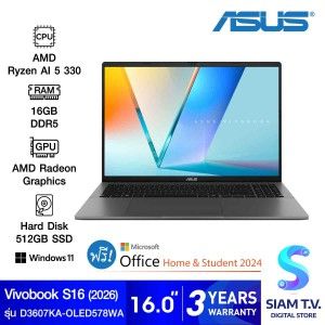 NOTEBOOK (โน้ตบุ๊ค) ASUS VIVOBOOK S16 D3607KA-OLED578WA (MATTE GRAY)