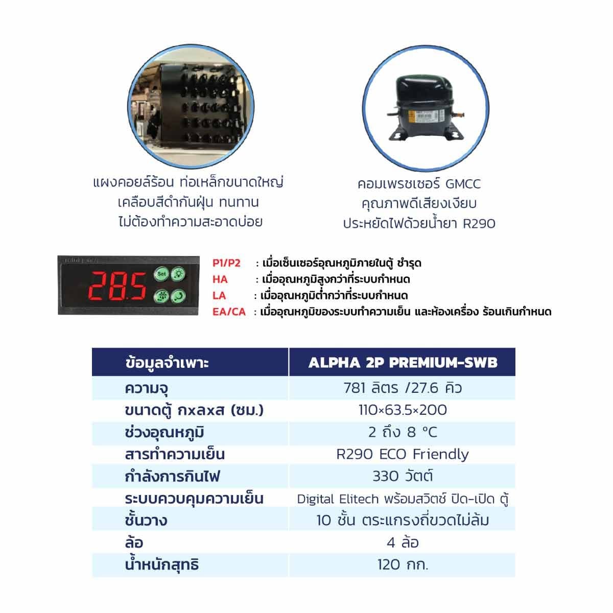 THE COOL ตู้แช่เครื่องดื่ม 2 ประตูขนาด 27.6 คิว รุ่น ALPHA 2P PREMIUM-SWB