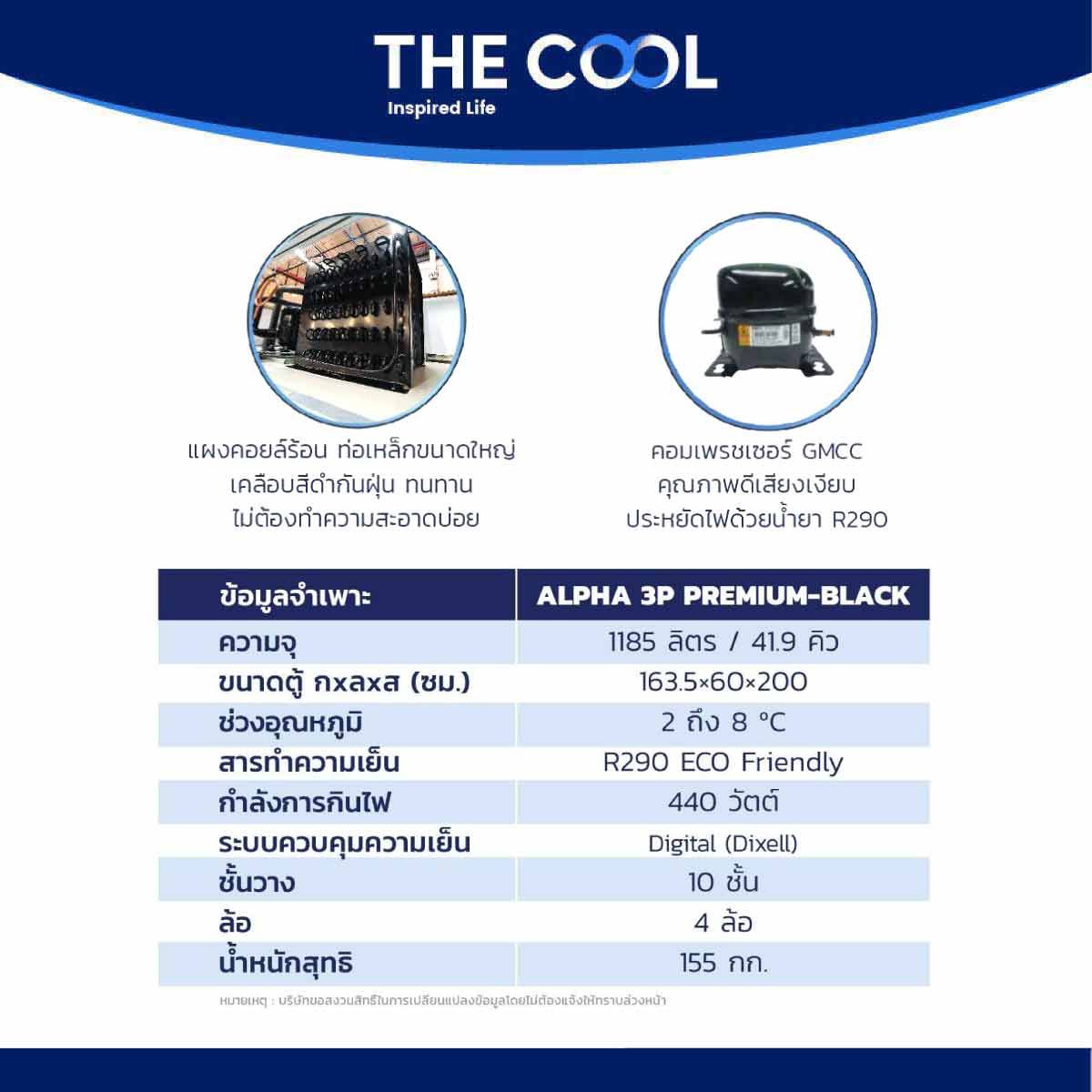 THE COOL ตู้แช่ 3ประตู 41.9Q รุ่นALPHA 3P PREMIMU-BLACK