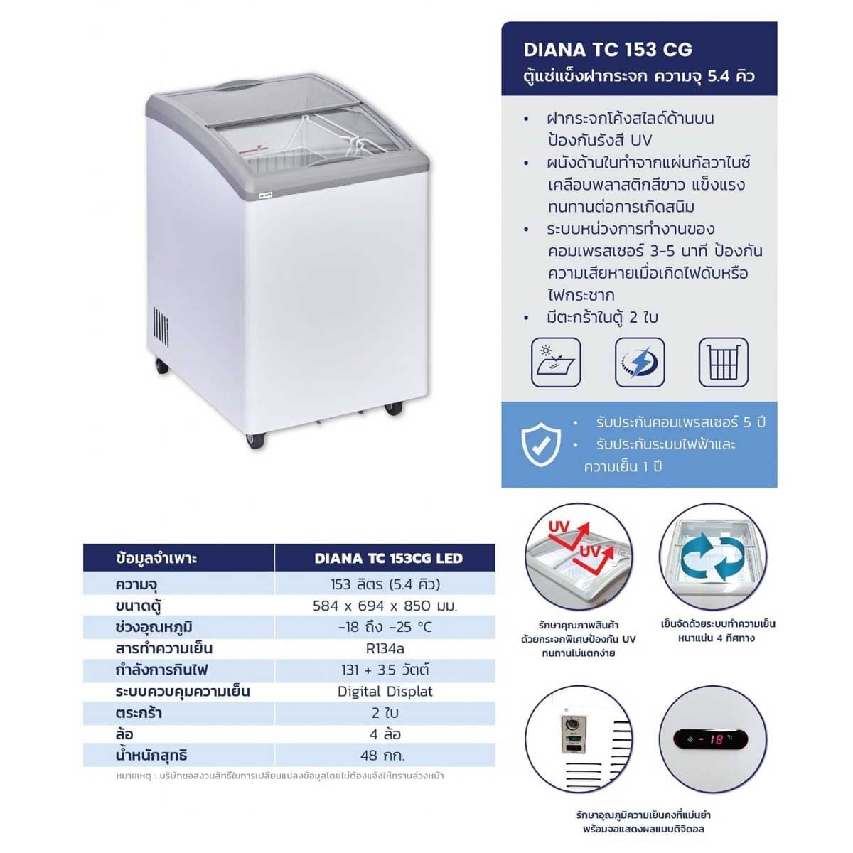 THE COOL ตู้แช่ไอศกรีมกระจกโค้ง 5.3Q รุ่นDIANA TC153 CG LED