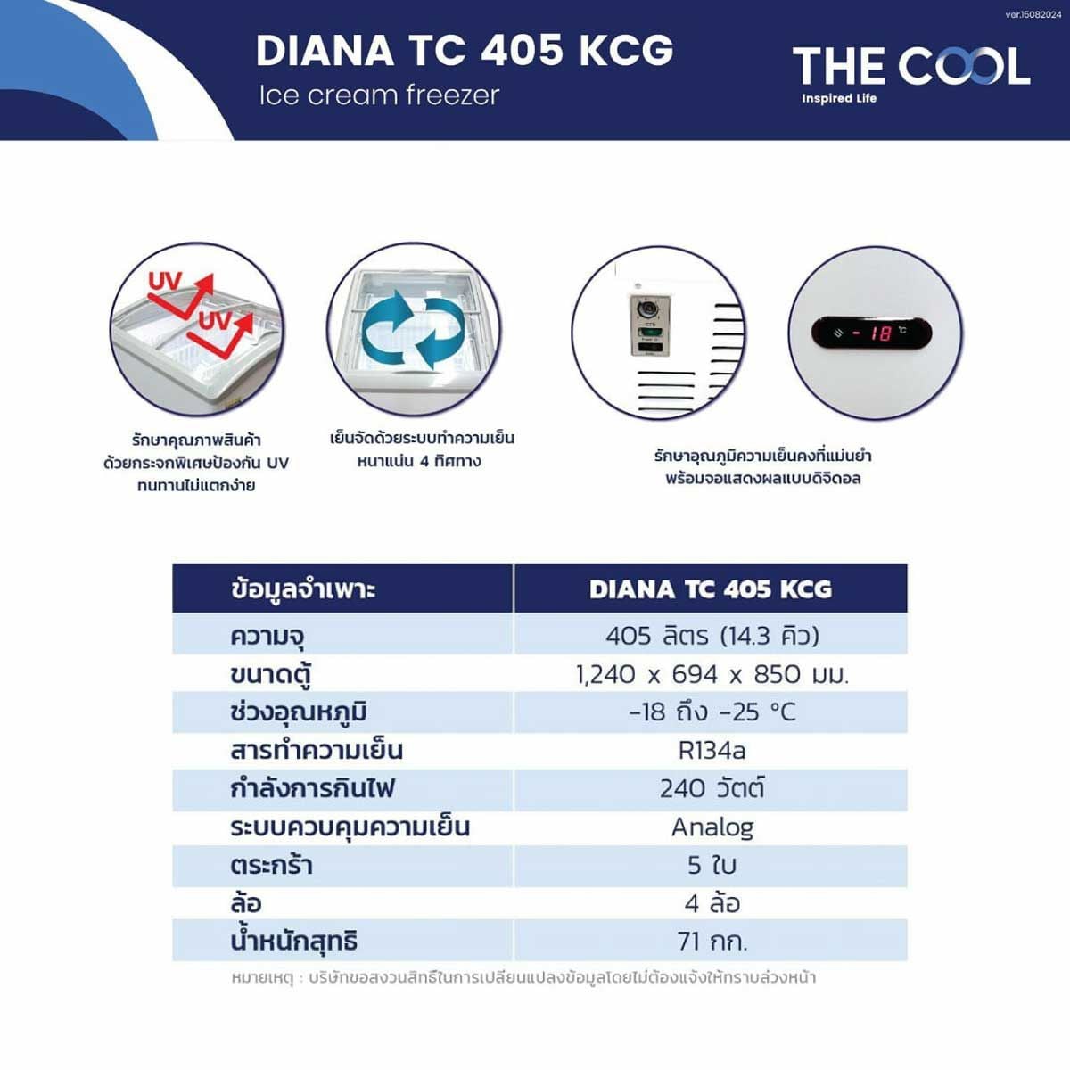 THE COOL  ตู้แช่ไอศกรีมกระจกโค้ง 14.3Q รุ่น DIANATC405 KCG LED
