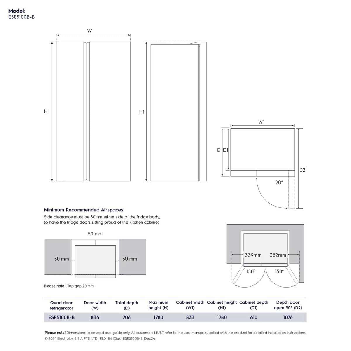 ELECTROLUX ตู้เย็นSIDEBYSIDE17.8Q Dynamic airเทาดำ ESE5100B-B