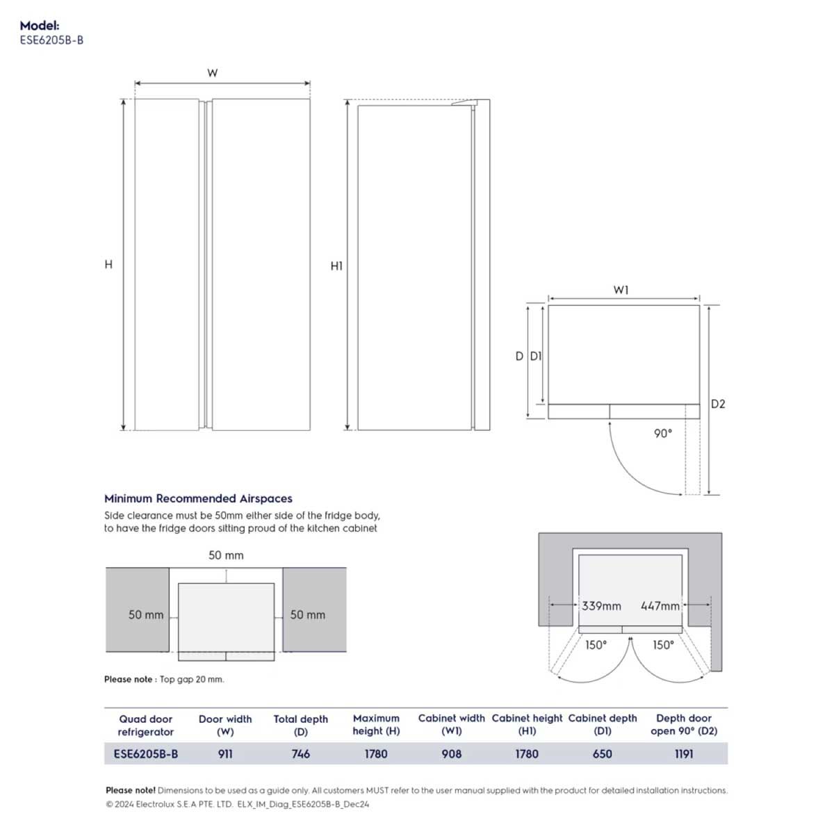 ELECTROLUX ตู้เย็นSIDE BY SIDE22Q INVERTER กระจกดำESE-6205B-B