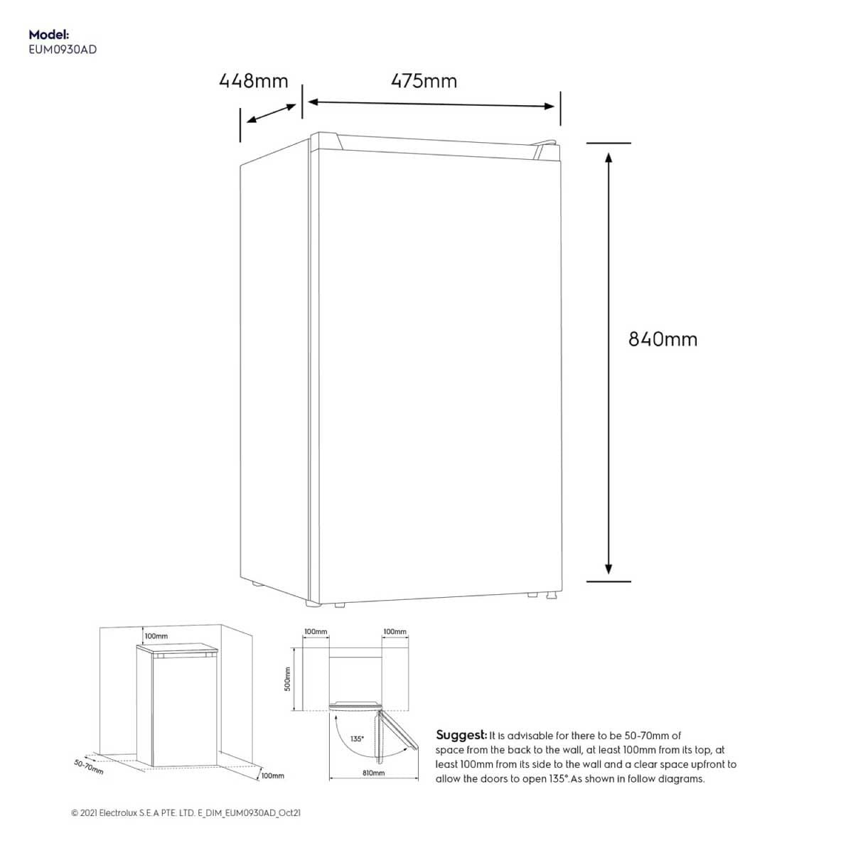 ELECTROLUX ตู้เย็นมินิบาร์ 3.3 Q รุ่น EUM0930AD-TH