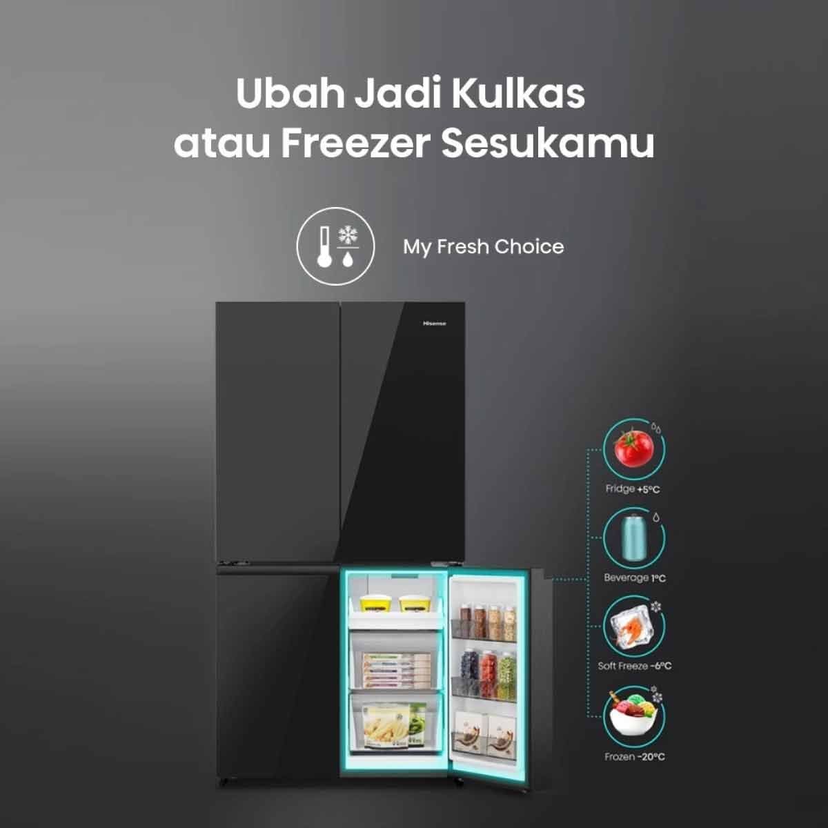 HISENSE ตู้เย็น4ประตู23.3Q กระจกดำ Inverter รุ่น RQ640P5GB