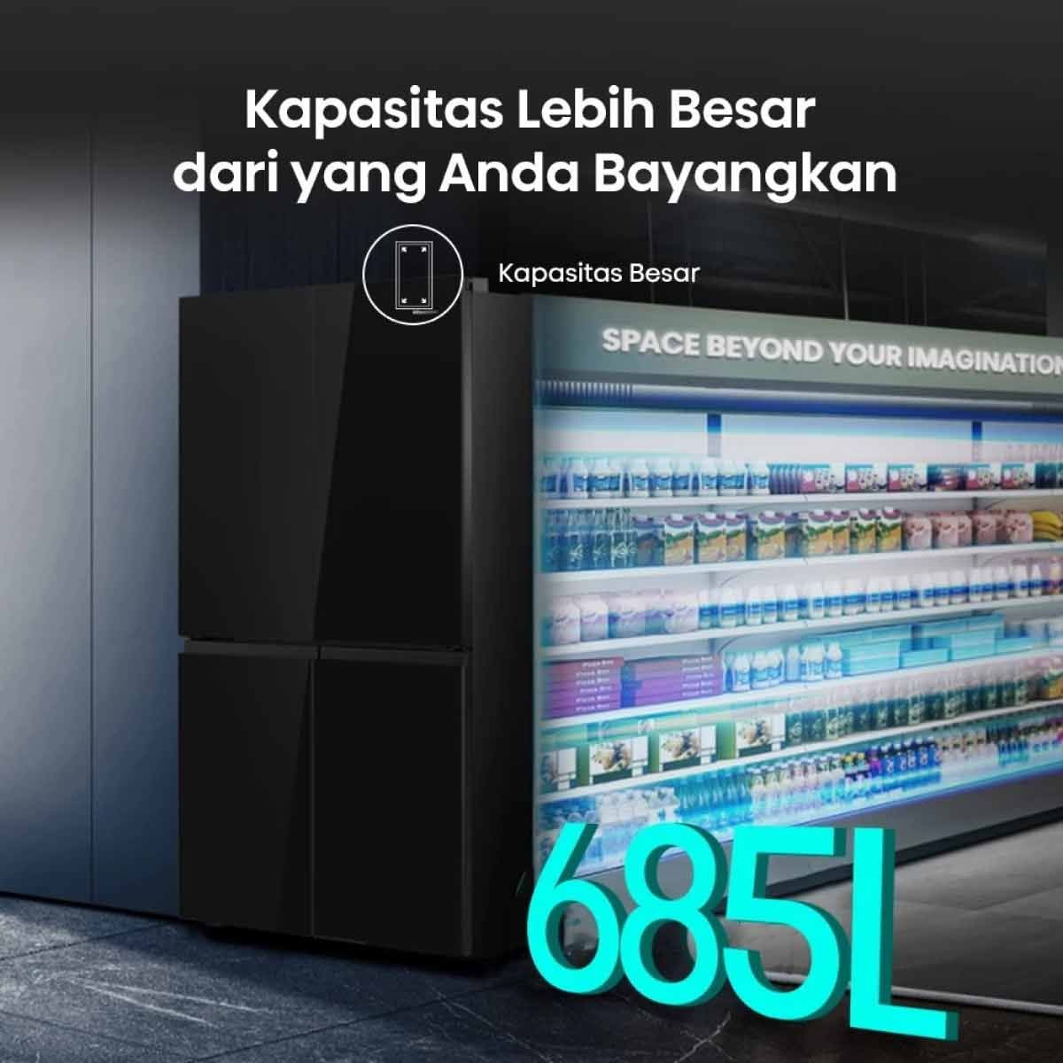 HISENSE ตู้เย็น4ประตู23.3Q กระจกดำ Inverter รุ่น RQ640P5GB