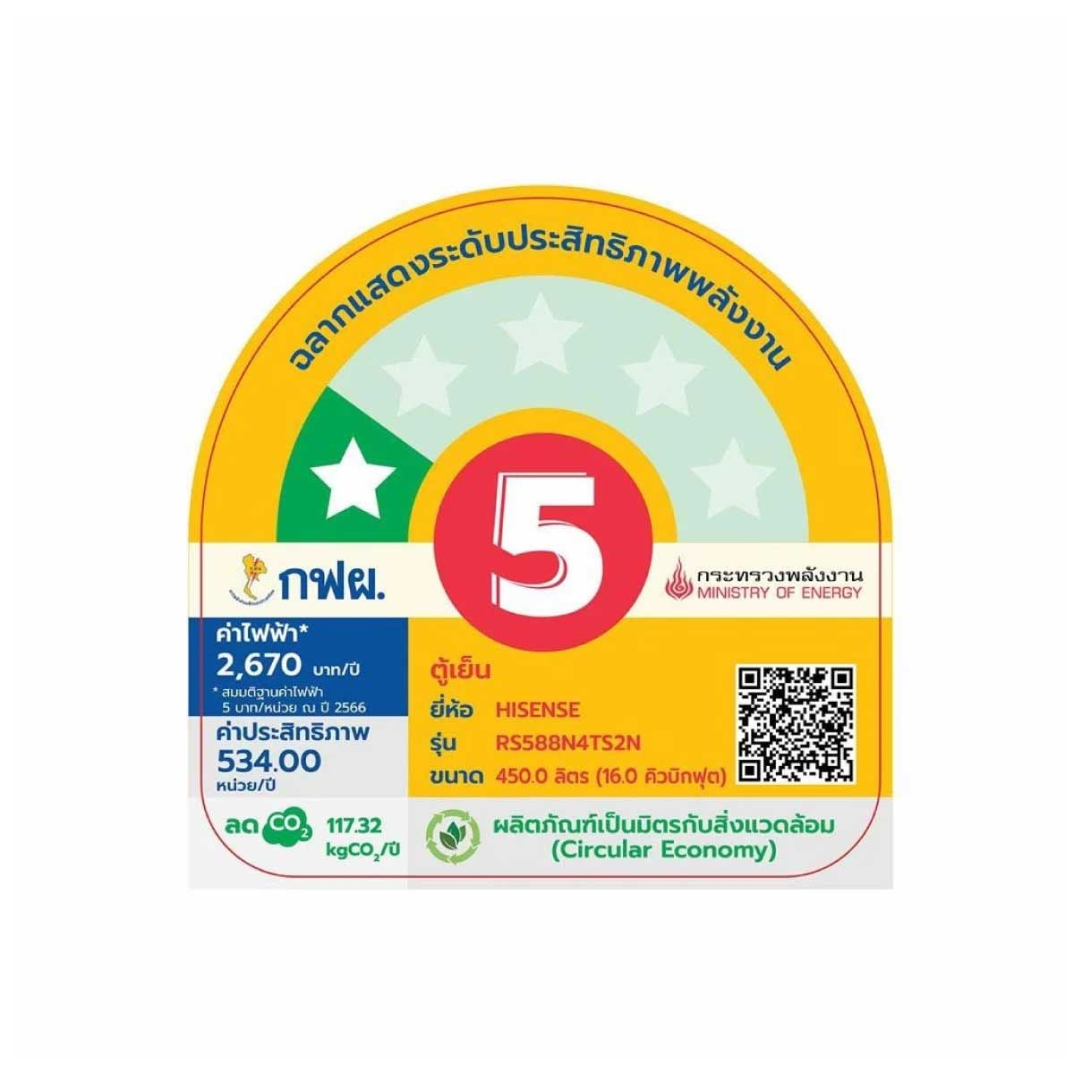 HISENSE ตู้เย็นSidebySide16.0 Q INVERTER  สีดำ รุ่นRS588N4TS2N