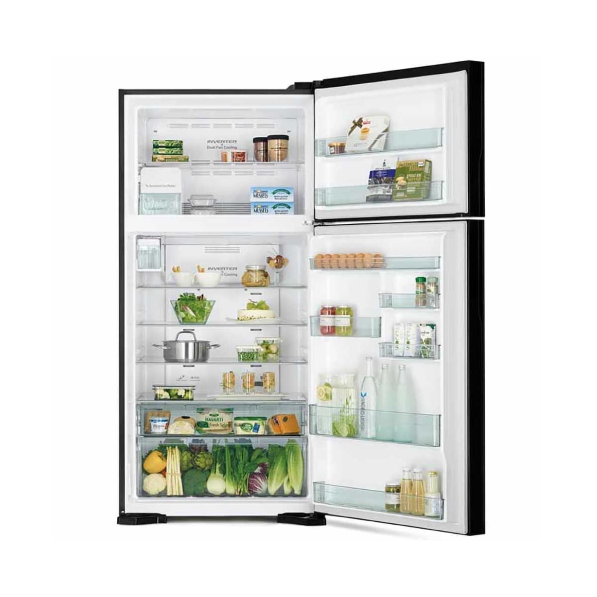 HITACHI ตู้เย็น 2 ประตู Big2 ,19.4Q INVERTER กระจกดำ รุ่น R-VG550PDX