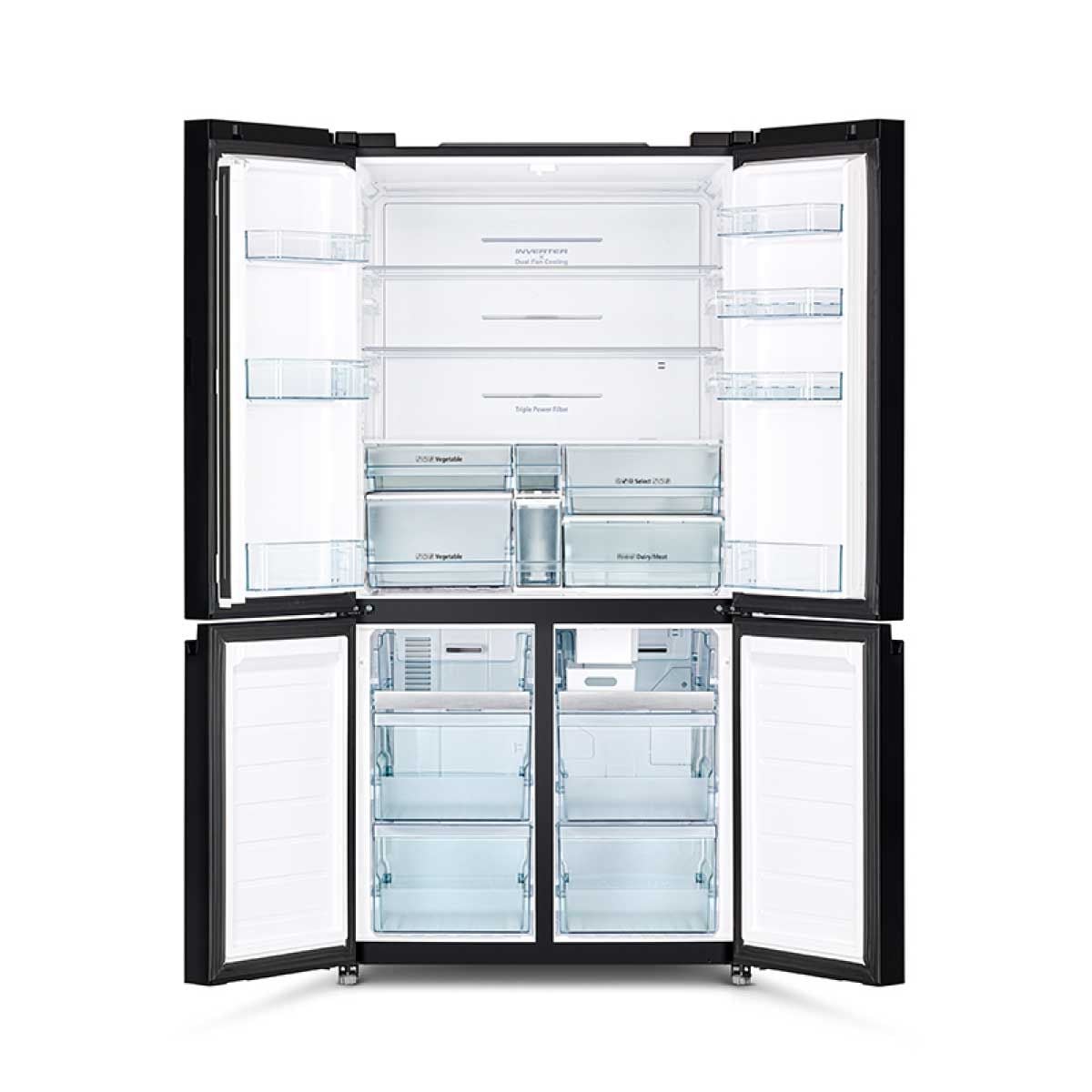 HITACHI ตู้เย็น 4 ประตู มัลติดอร์ French Bottom Freezer 19.8Q กระจกดำ รุ่น RWB640PTH1
